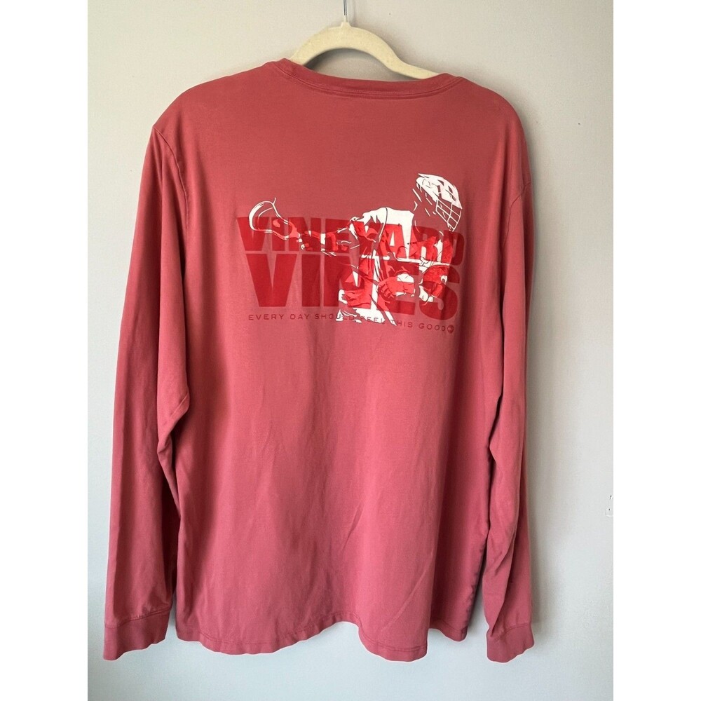Vineyard Vines LaCrosse Long Sleeve T‑Shirt Women’s Size L Salmon Graphic Tee